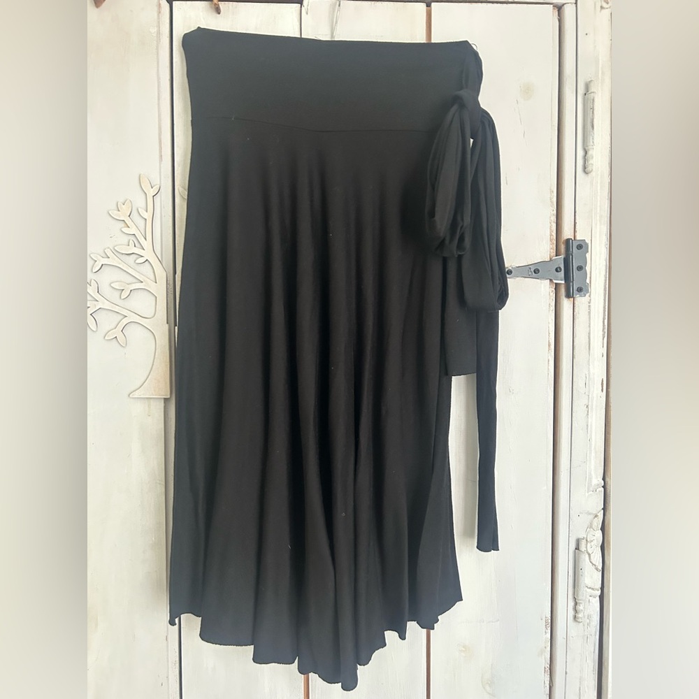 Elan Black Midi Wrap Skirt with Tie Front